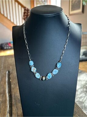Navajo Made Golden Hills Turquoise Sterling Silver Choker Necklace